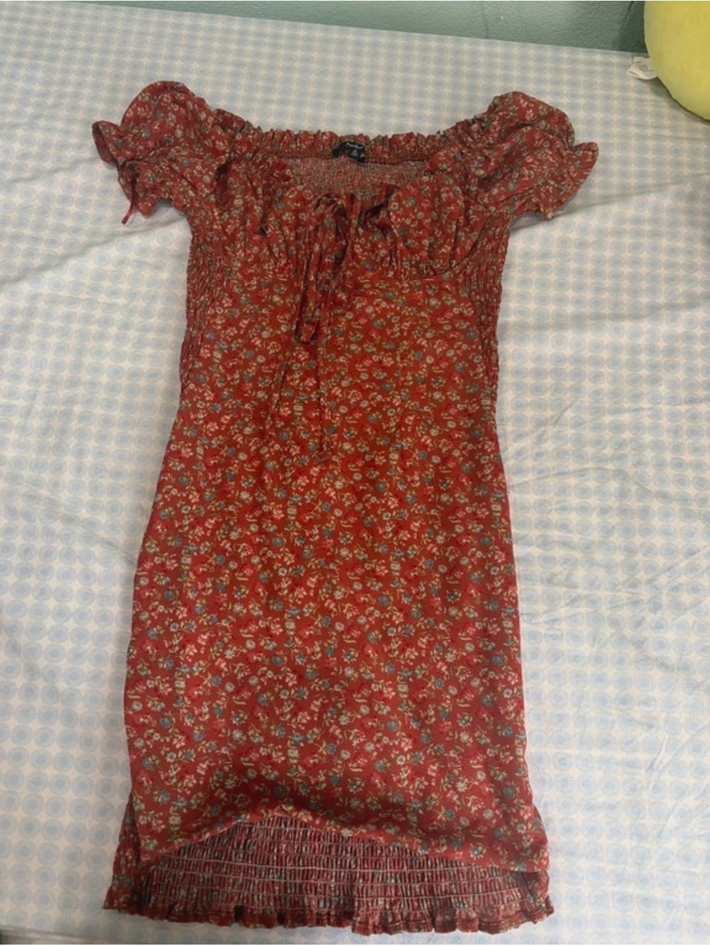 Papaya Rust Floral Smocked Waist Dress